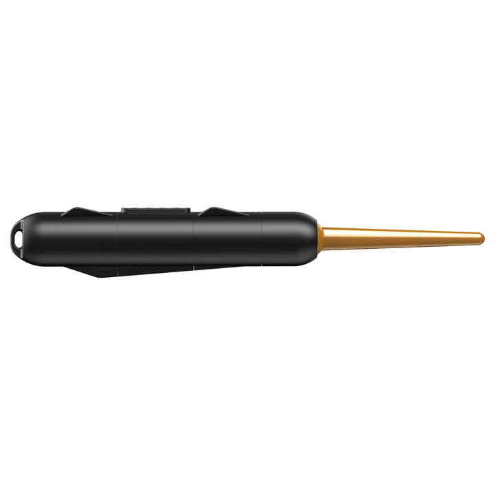 A Kanama smart bait mini with a sleek, black cylindrical body and a gold-colored, tapered tip.