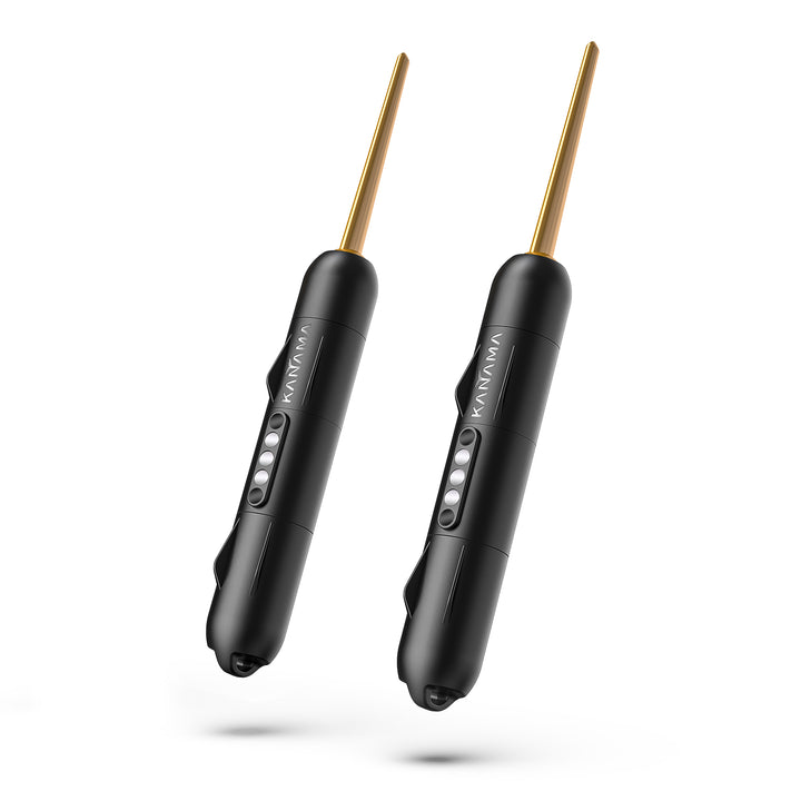 A pair of Kanama smart bait mini, featuring a sleek black and gold color scheme with a simple yet functional design.