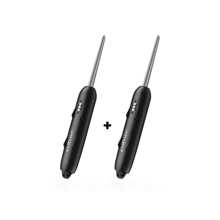 A pair of Kanama electronic devices or tools, featuring a sleek black metallic body with a silver, tapered tip design. 